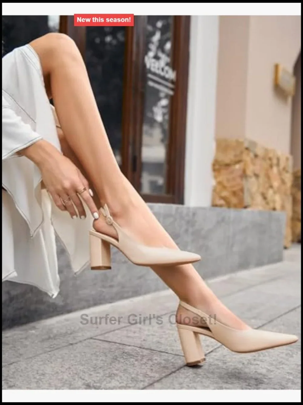 Women's Slingback Block Heels Pointed Closed Toe Work Dress Shoes